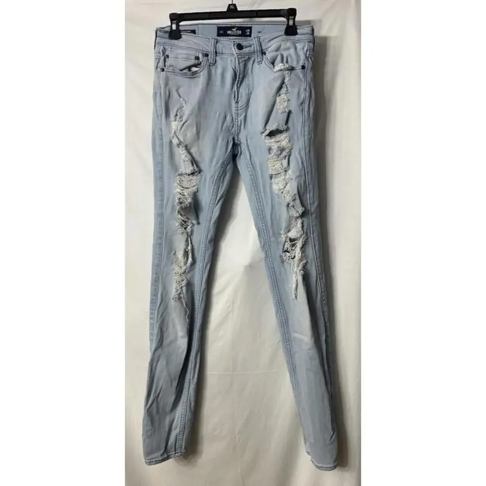 Hollister Womens Light Wash Distressed Skinny Stretch Jeans Denim Size 28x30 EUC